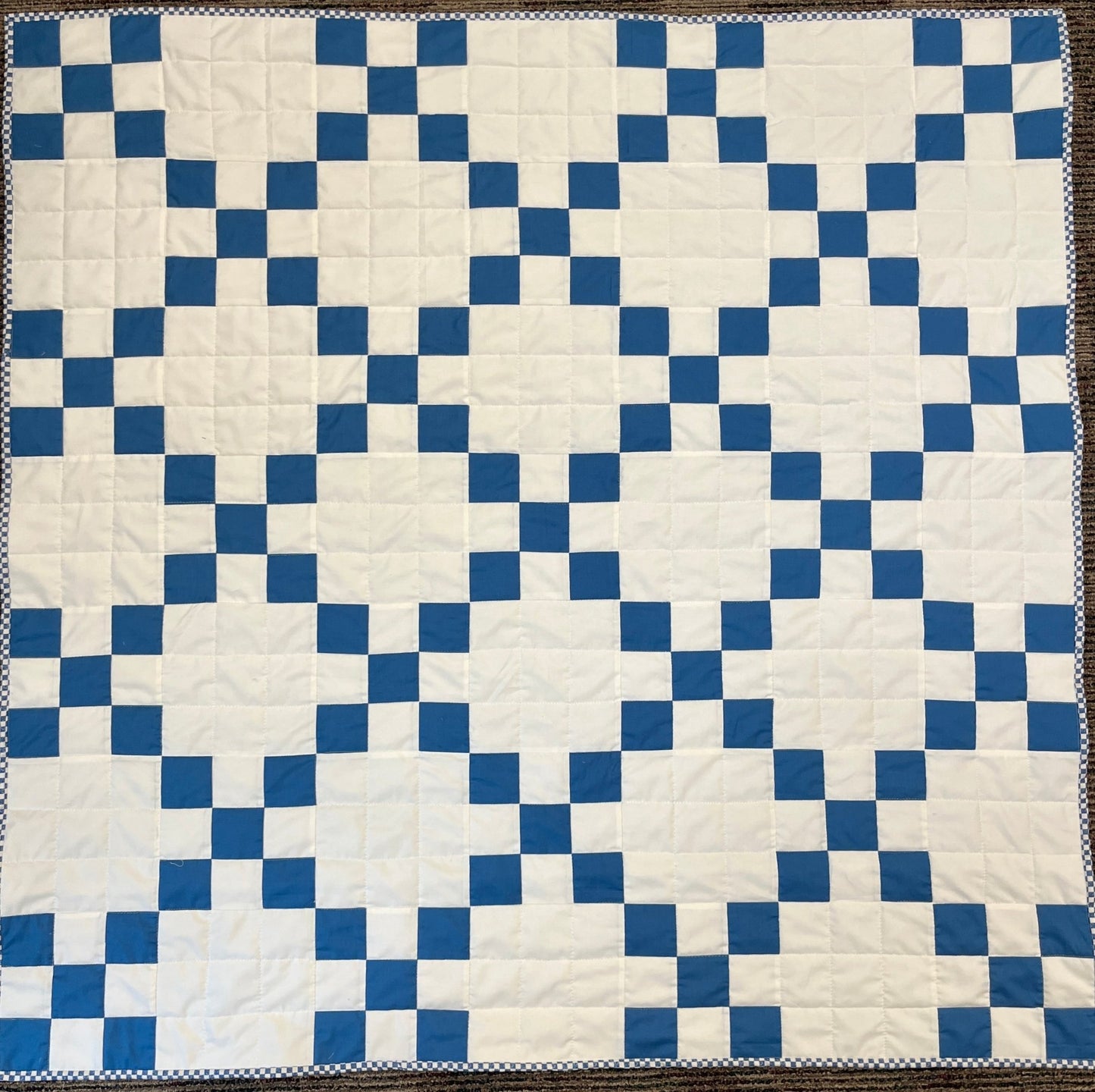Nine Patch Checkered Irish Chain Blue White Baby Boy Crib Quilt Blanket - The QuilTea Corner