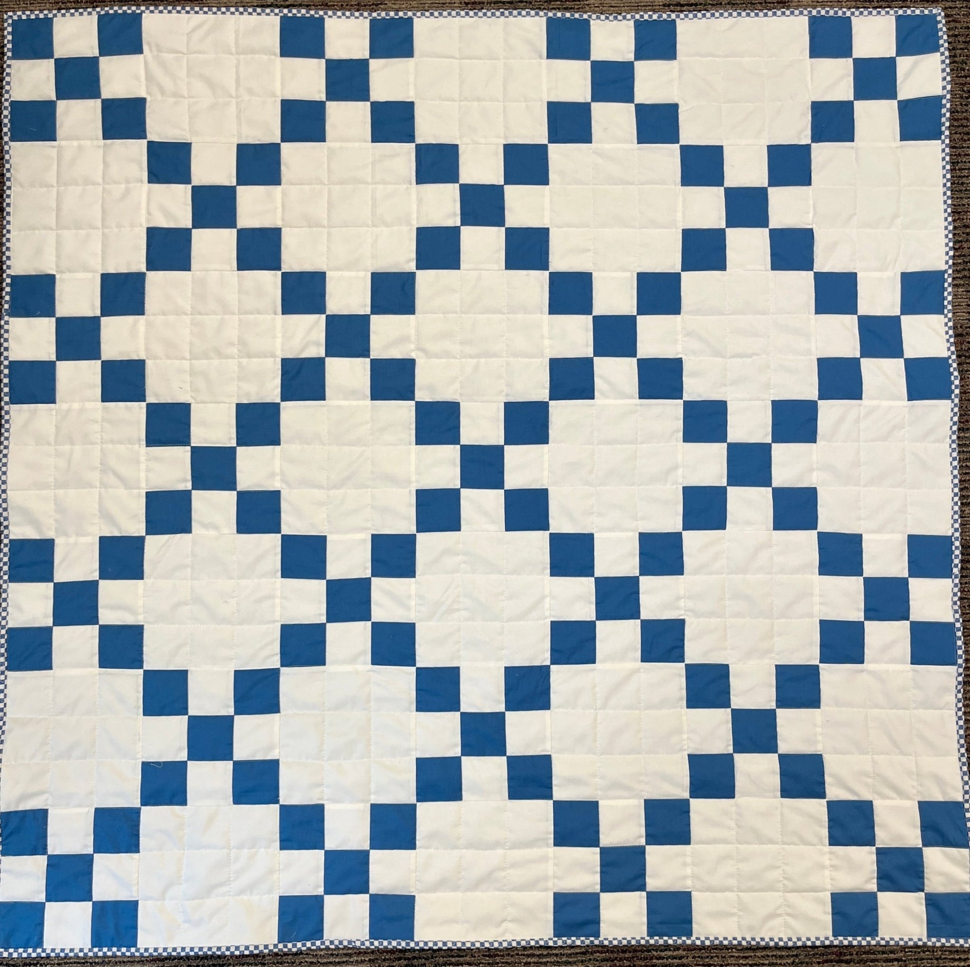 Nine Patch Checkered Irish Chain Blue White Baby Boy Crib Quilt Blanket - The QuilTea Corner