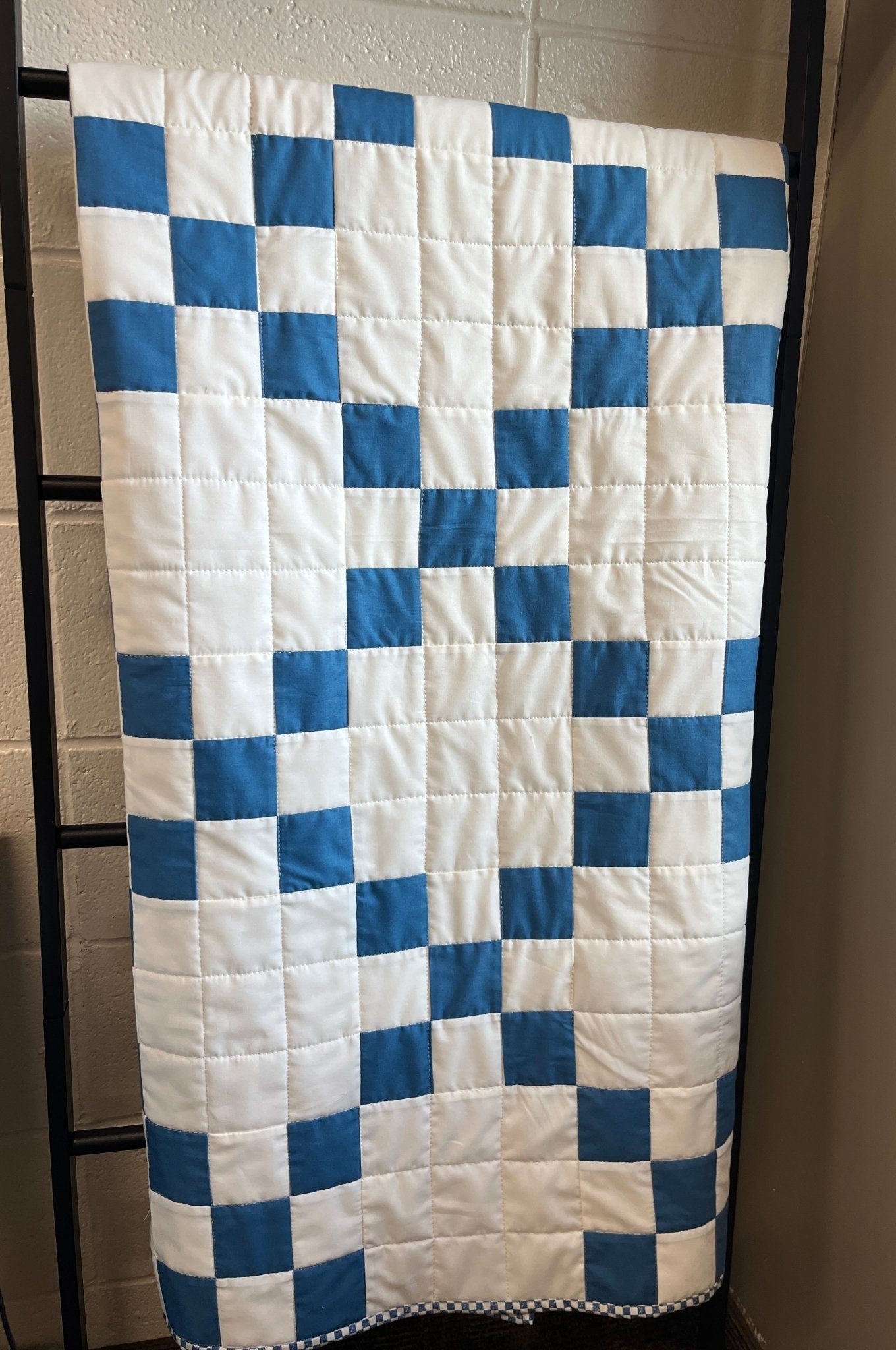 Nine Patch Checkered Irish Chain Blue White Baby Boy Crib Quilt Blanket - The QuilTea Corner