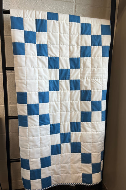 Nine Patch Checkered Irish Chain Blue White Baby Boy Crib Quilt Blanket - The QuilTea Corner
