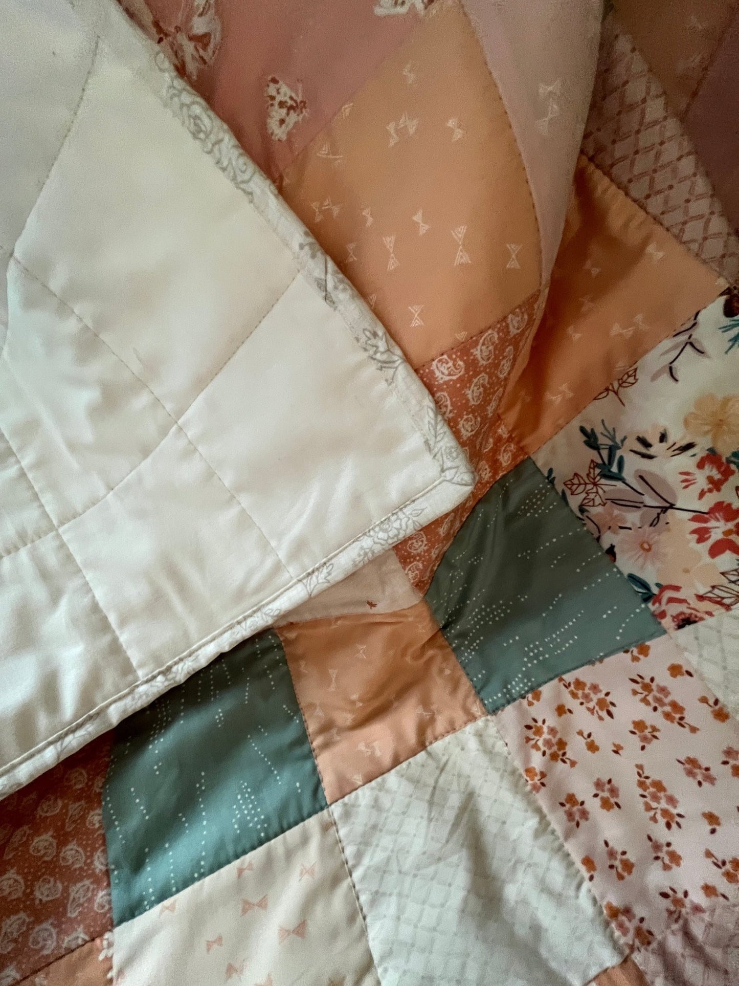 Pastel Patchwork Baby Quilt – Handmade Fall - Inspired Quilt with Art Gallery Fabrics - The QuilTea Corner