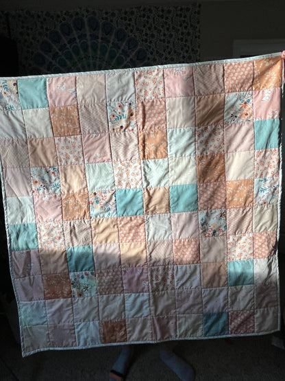 Pastel Patchwork Baby Quilt – Handmade Fall - Inspired Quilt with Art Gallery Fabrics - The QuilTea Corner