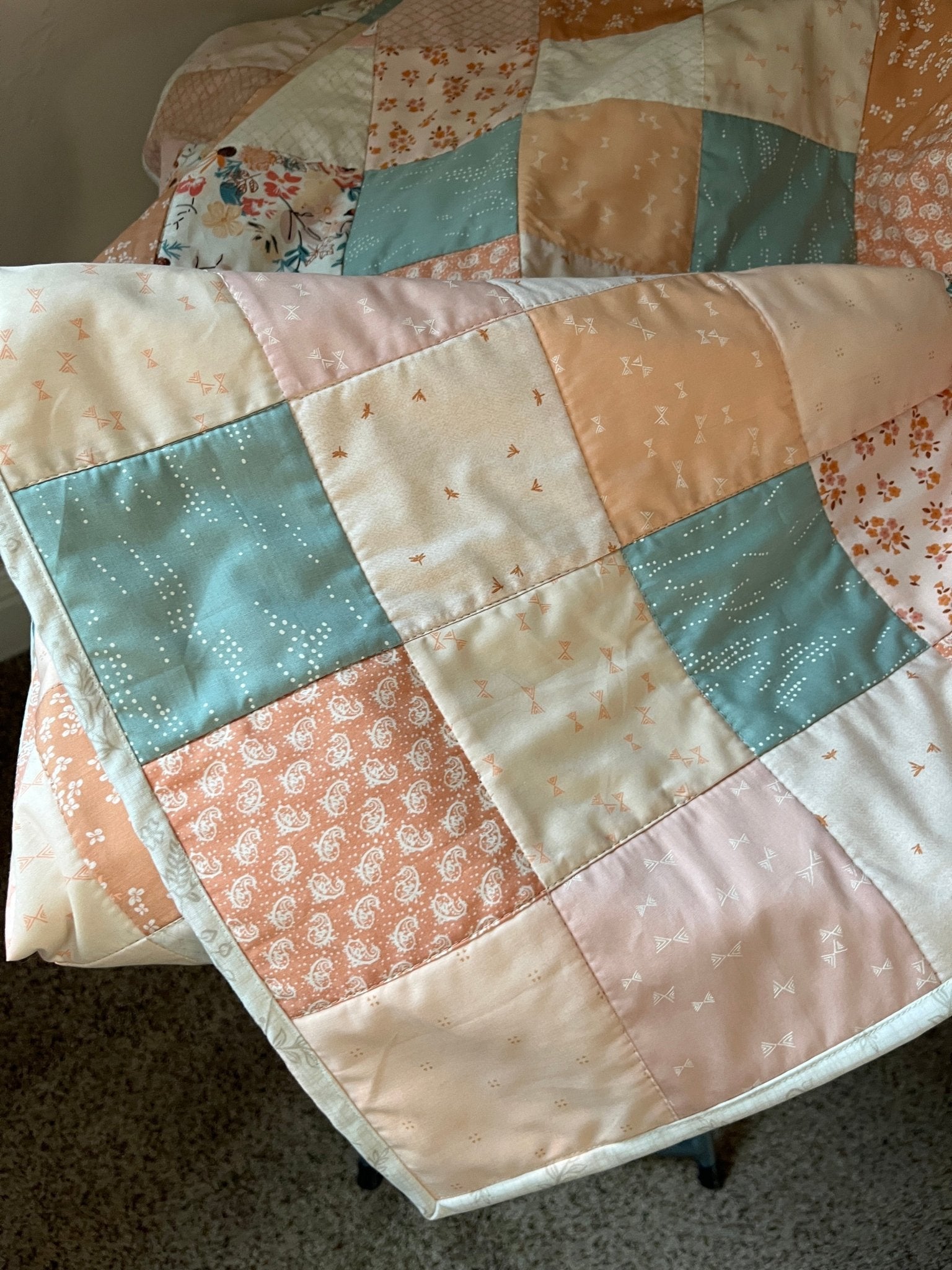 Pastel Patchwork Baby Quilt – Handmade Fall - Inspired Quilt with Art Gallery Fabrics - The QuilTea Corner