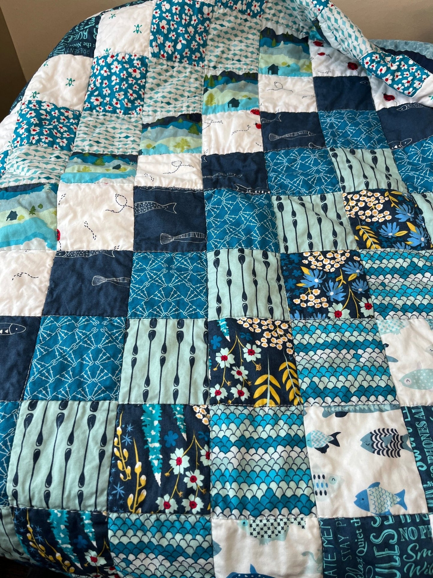 Patchwork Baby Quilt & Book Bundle – Catch and Release Fishing Theme 🎣 - The QuilTea Corner