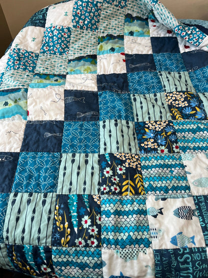 Patchwork Baby Quilt & Book Bundle – Catch and Release Fishing Theme 🎣 - The QuilTea Corner