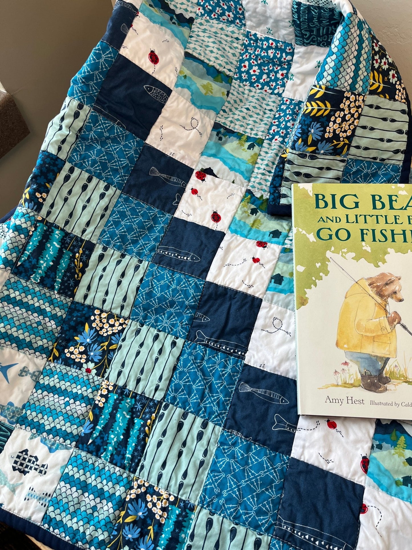 Patchwork Baby Quilt & Book Bundle – Catch and Release Fishing Theme 🎣 - The QuilTea Corner