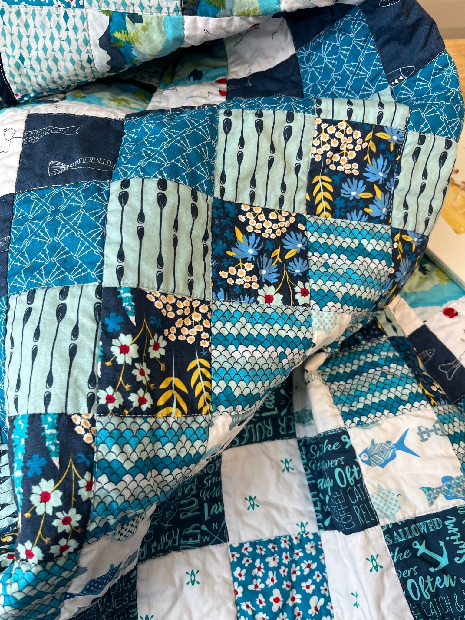 Patchwork Baby Quilt & Book Bundle – Catch and Release Fishing Theme 🎣 - The QuilTea Corner