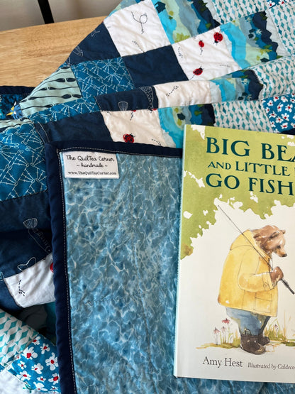 Patchwork Baby Quilt & Book Bundle – Catch and Release Fishing Theme 🎣 - The QuilTea Corner