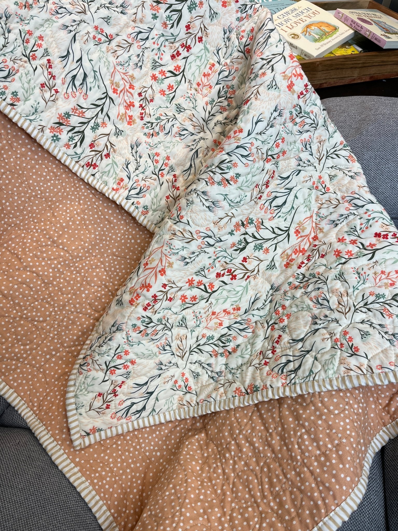 Peach Wildflower Baby Quilt & "Guess How Much I Love You" Book Bundle - The QuilTea Corner