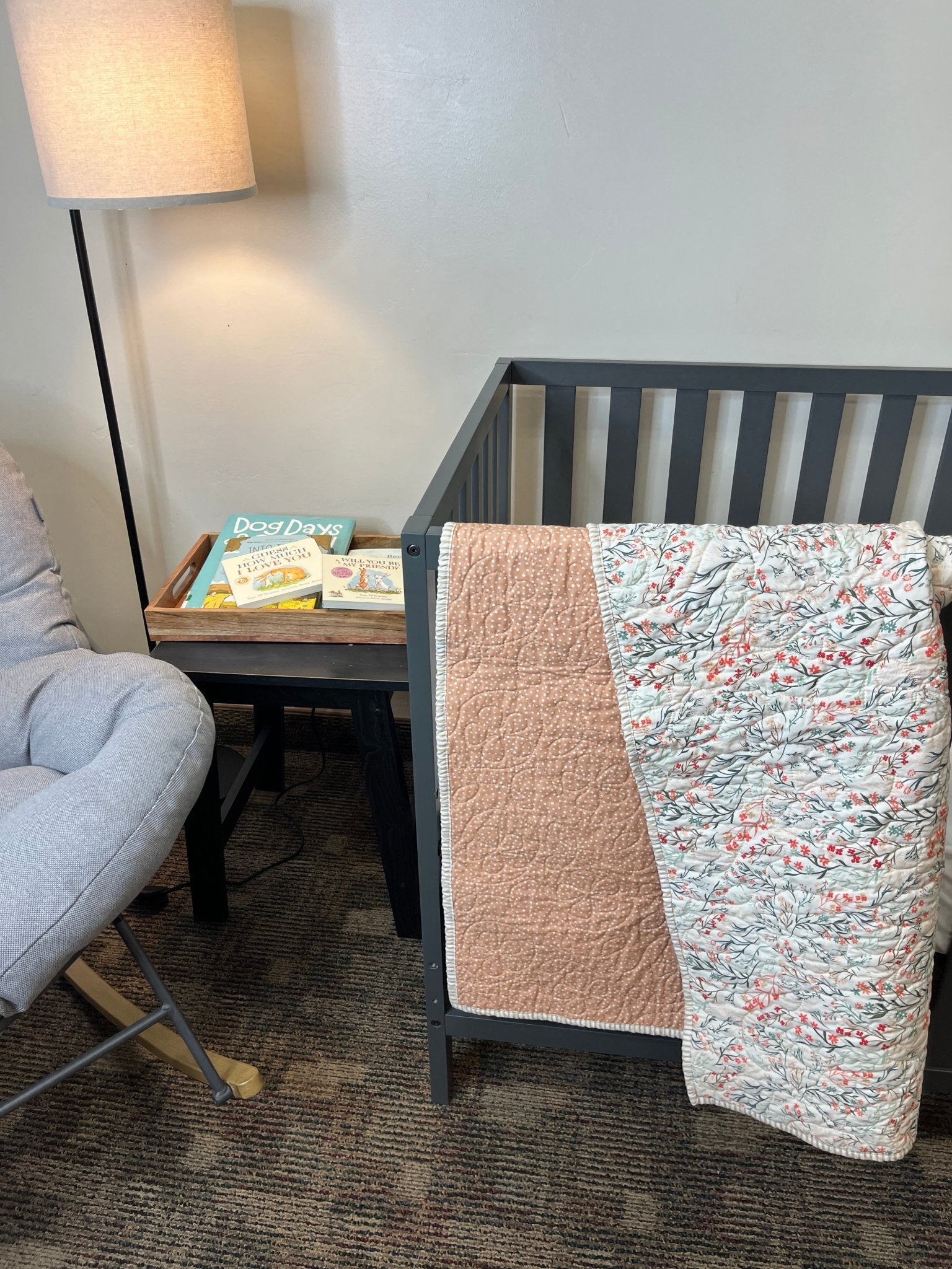 Peach Wildflower Baby Quilt & "Guess How Much I Love You" Book Bundle - The QuilTea Corner