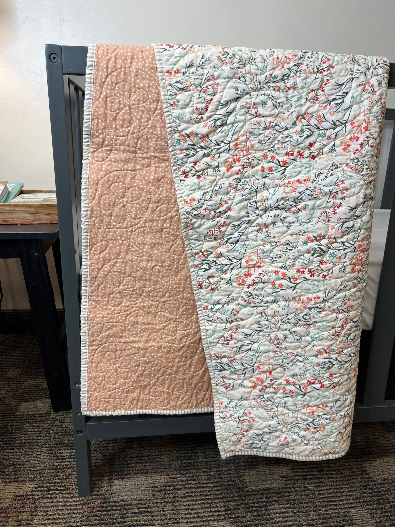 Peach Wildflower Baby Quilt & "Guess How Much I Love You" Book Bundle - The QuilTea Corner