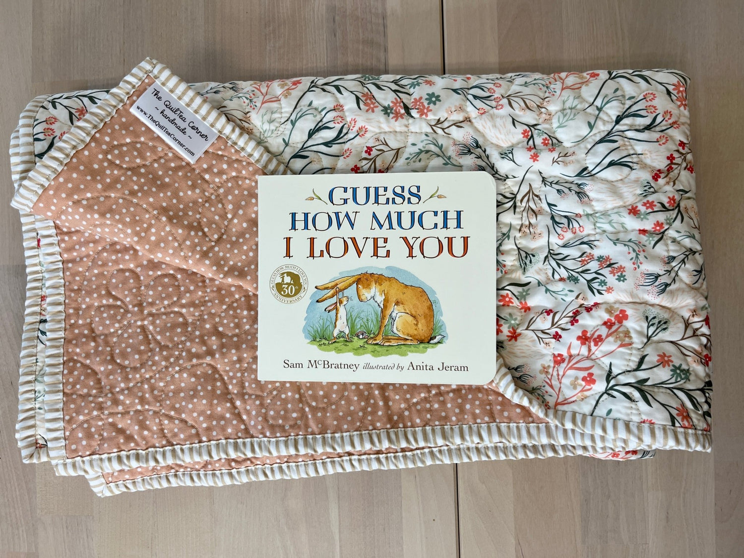 Peach Wildflower Baby Quilt & "Guess How Much I Love You" Book Bundle - The QuilTea Corner
