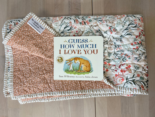 Peach Wildflower Baby Quilt & "Guess How Much I Love You" Book Bundle - The QuilTea Corner