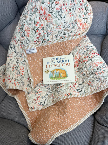 Peach Wildflower Baby Quilt & "Guess How Much I Love You" Book Bundle - The QuilTea Corner
