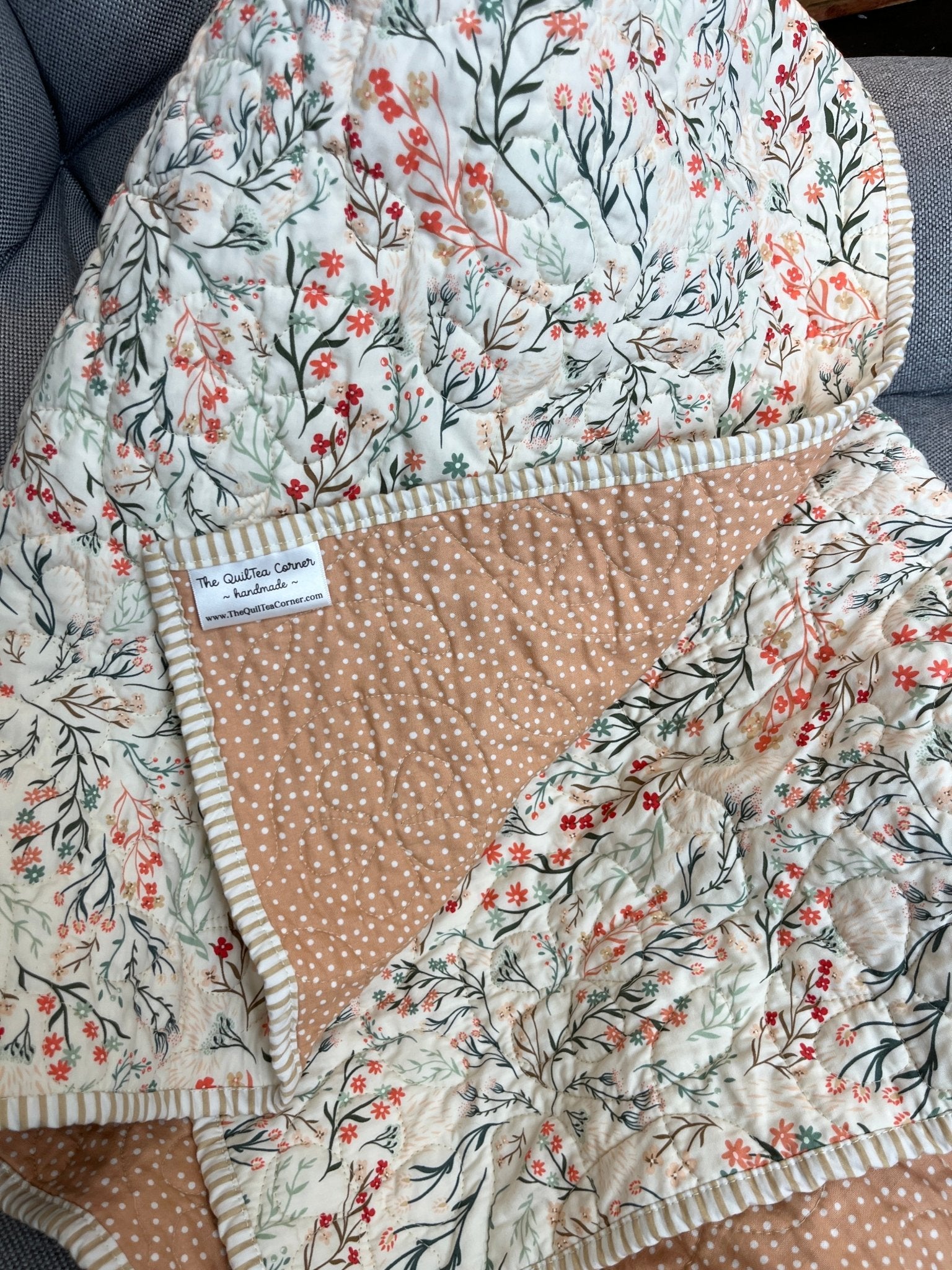 Peach Wildflower Baby Quilt & "Guess How Much I Love You" Book Bundle - The QuilTea Corner
