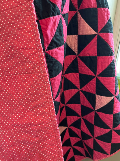 Pink and Black Time Flies Baby Quilt – Modern Triangle Patchwork - The QuilTea Corner