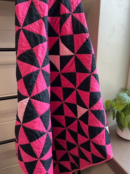 Pink and Black Time Flies Baby Quilt – Modern Triangle Patchwork - The QuilTea Corner