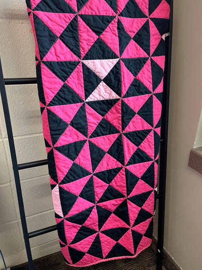 Pink and Black Time Flies Baby Quilt – Modern Triangle Patchwork - The QuilTea Corner