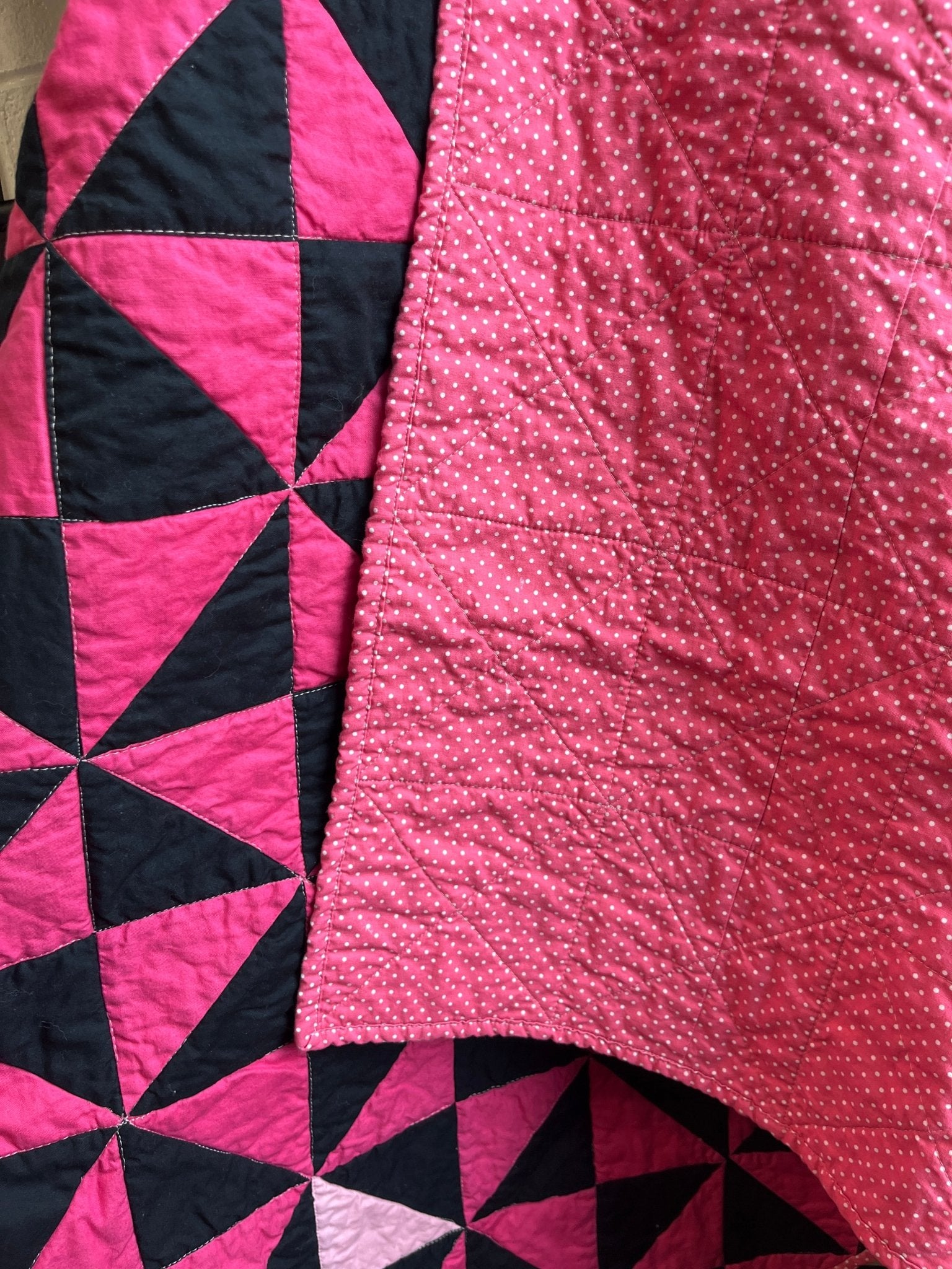 Pink and Black Time Flies Baby Quilt – Modern Triangle Patchwork - The QuilTea Corner