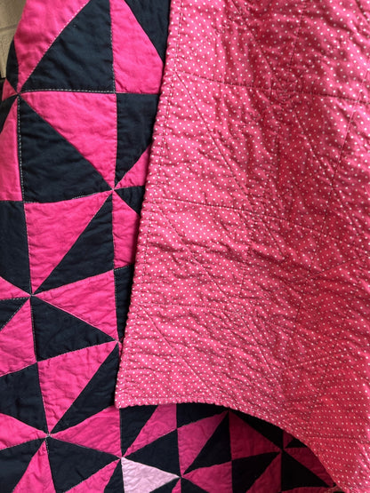 Pink and Black Time Flies Baby Quilt – Modern Triangle Patchwork - The QuilTea Corner
