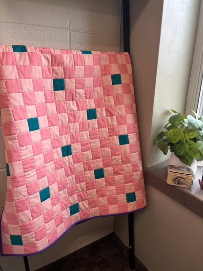 Pink and Teal Checkered Baby Quilt and Book Bundle - The QuilTea Corner