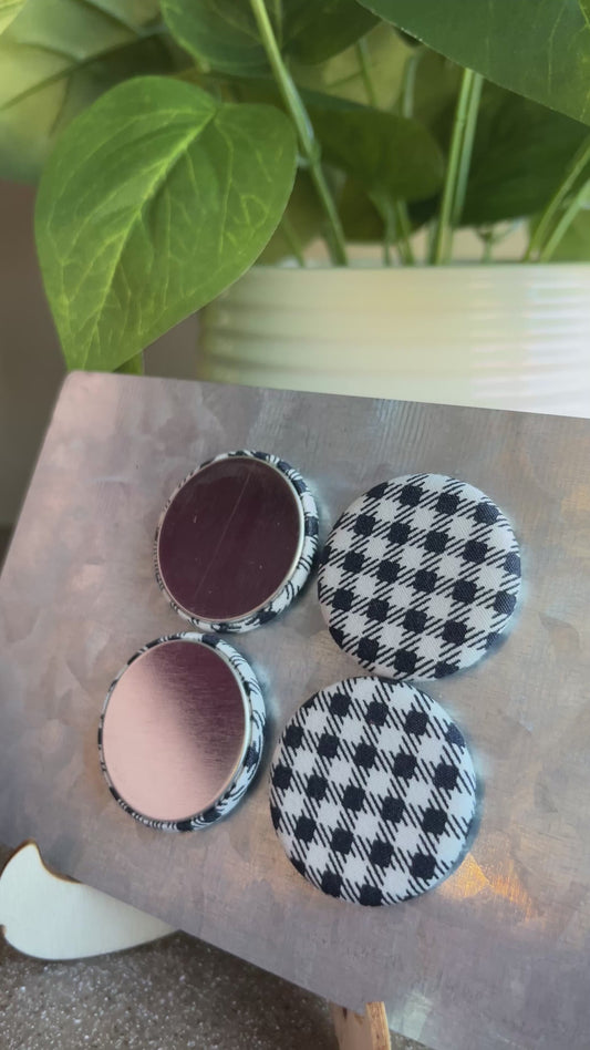 Black and White Buffalo Plaid 1.25” Fabric Magnet Set