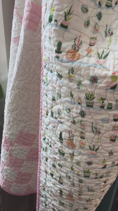 Double Bubble Quilt – Modern Double Irish Chain in Pink and White | Handmade Throw Quilt
