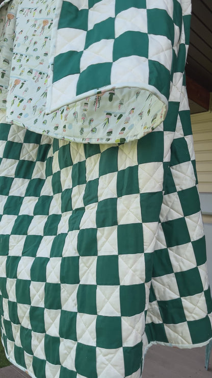 Green & Cream Checkered Throw Quilt