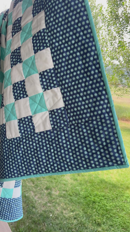 Blue Circle Checkered Throw Quilt