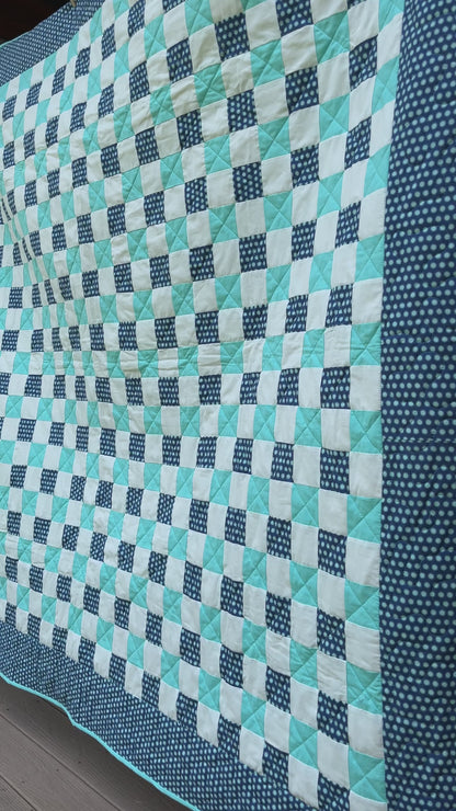 Blue Circle Checkered Throw Quilt