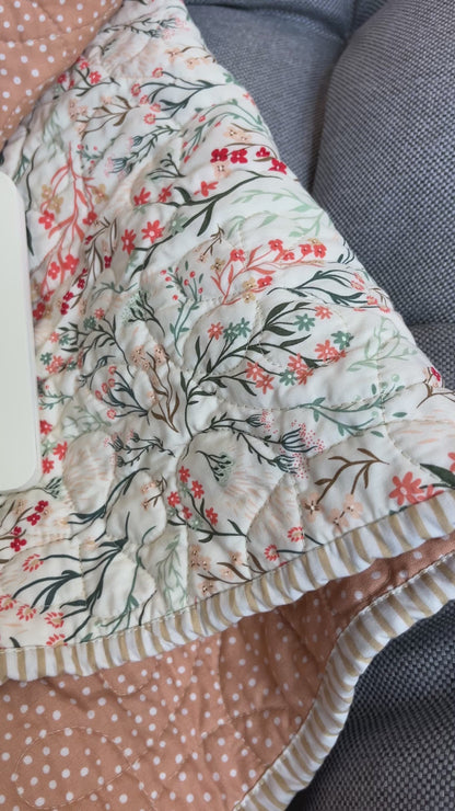 Peach Wildflower Baby Quilt & "Guess How Much I Love You" Book Bundle