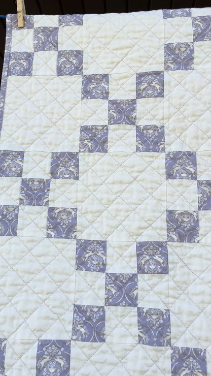 Purple and White Rabbit Irish Chain Baby Quilt