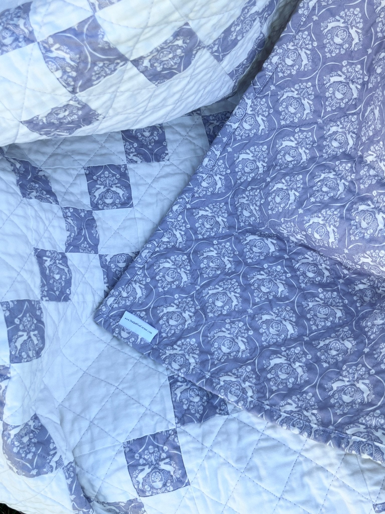 Purple and White Rabbit Irish Chain Baby Quilt - The QuilTea Corner