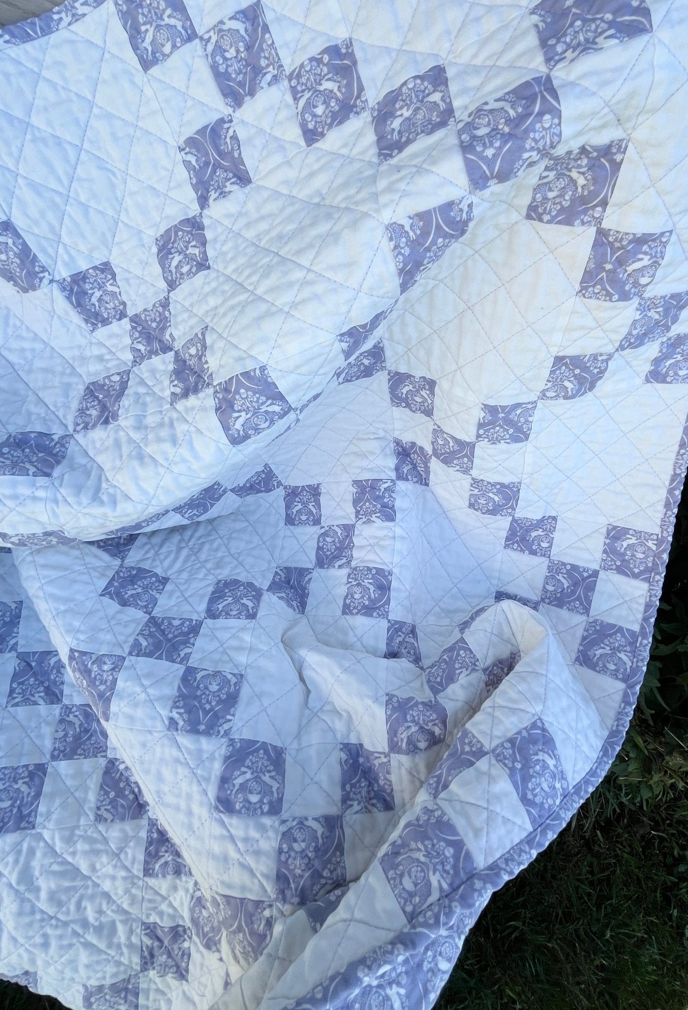 Purple and White Rabbit Irish Chain Baby Quilt - The QuilTea Corner