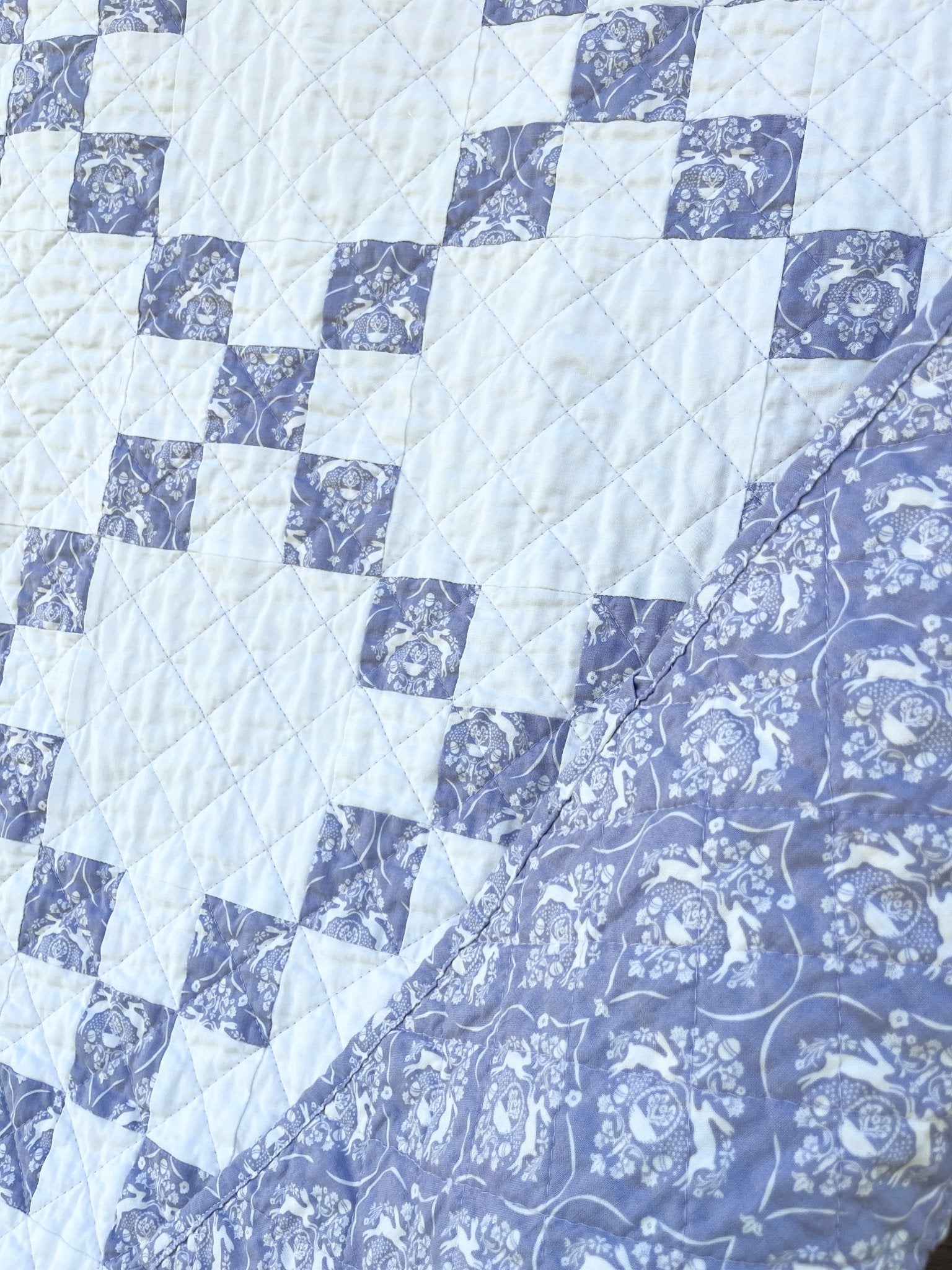 Purple and White Rabbit Irish Chain Baby Quilt - The QuilTea Corner