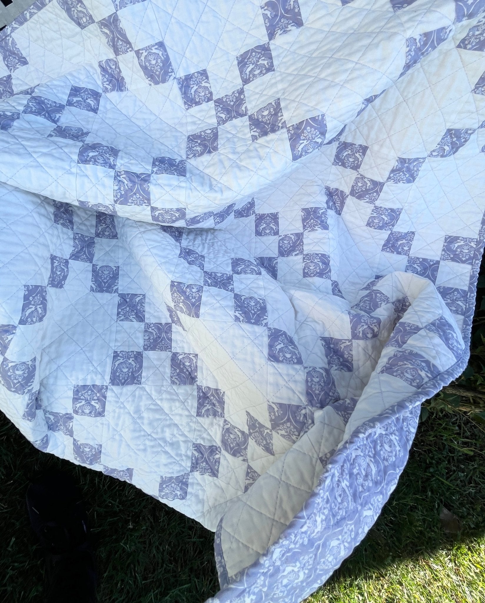 Purple and White Rabbit Irish Chain Baby Quilt - The QuilTea Corner