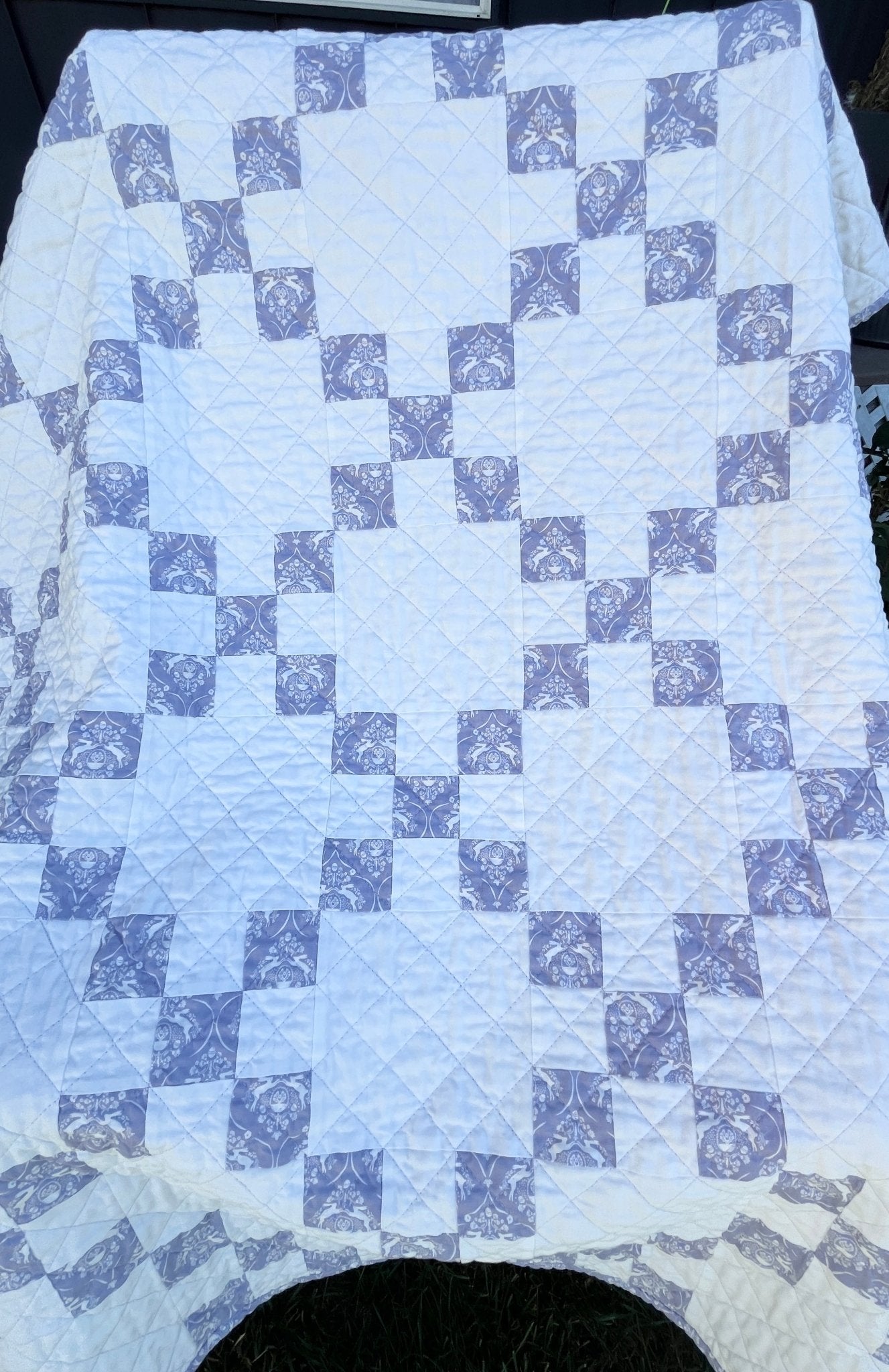 Purple and White Rabbit Irish Chain Baby Quilt - The QuilTea Corner