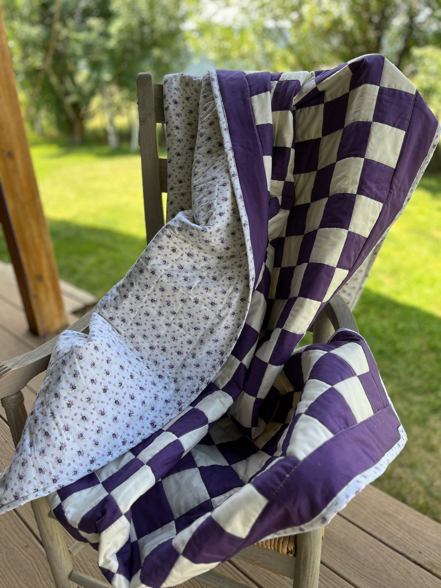 Purple Checkered Throw Quilt - The QuilTea Corner