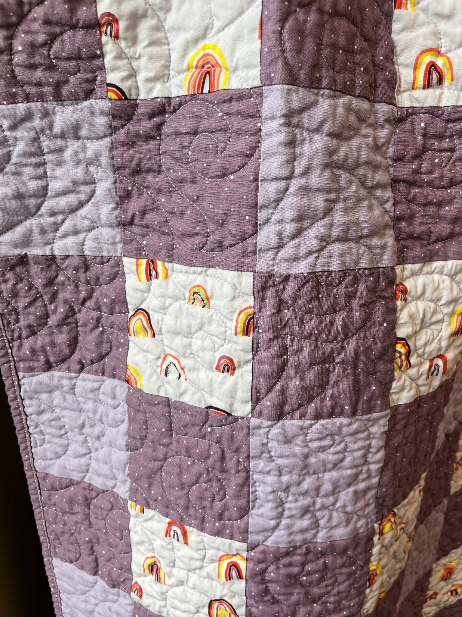 Purple Gingham Rainbow Patchwork Quilted Throw Blanket Girls Boho Decor - The QuilTea Corner