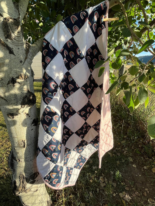 Rainbow Navy and White Checkered Baby Quilt - The QuilTea Corner