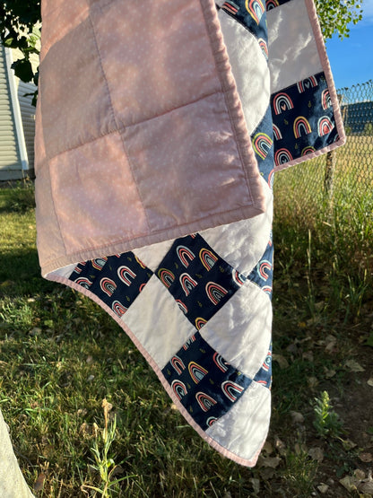 Rainbow Navy and White Checkered Baby Quilt - The QuilTea Corner