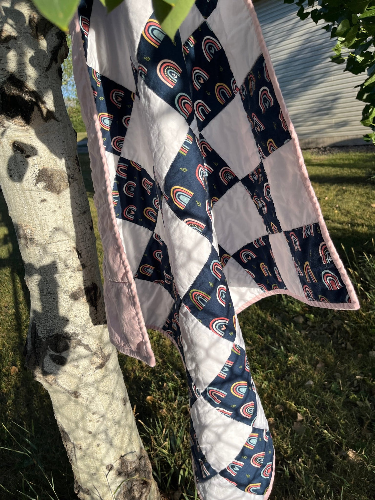 Rainbow Navy and White Checkered Baby Quilt - The QuilTea Corner