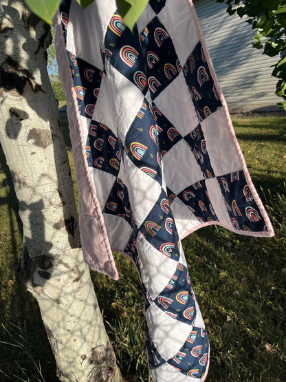 Rainbow Navy and White Checkered Baby Quilt - The QuilTea Corner
