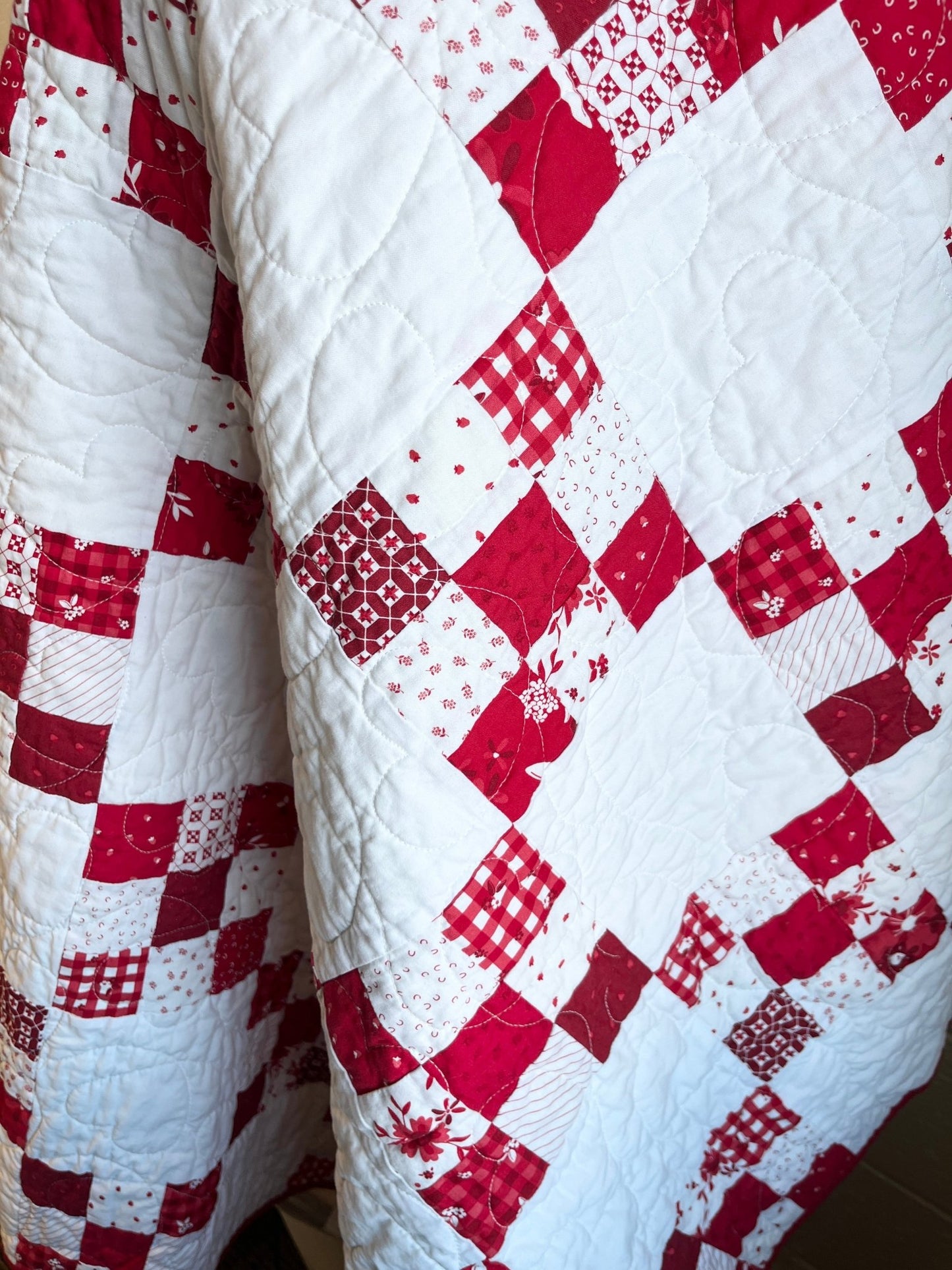 Red and White Hearts Irish Chain Baby Quilt - The QuilTea Corner