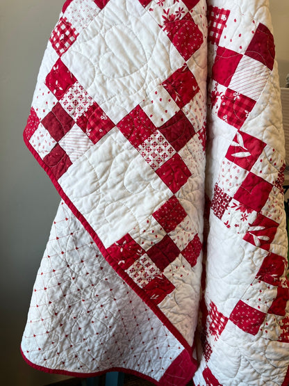 Red and White Hearts Irish Chain Baby Quilt - The QuilTea Corner