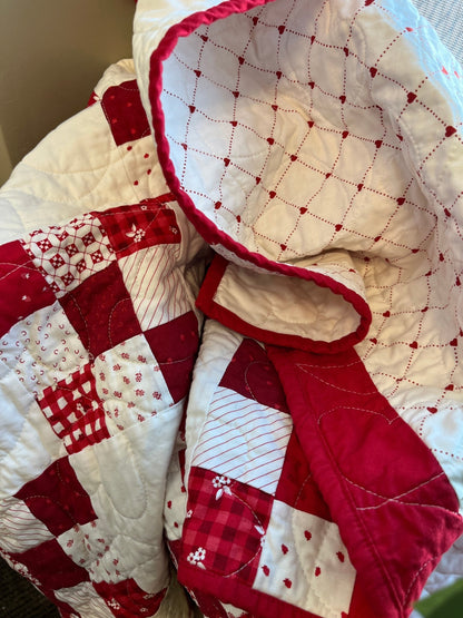 Red and White Hearts Irish Chain Baby Quilt - The QuilTea Corner