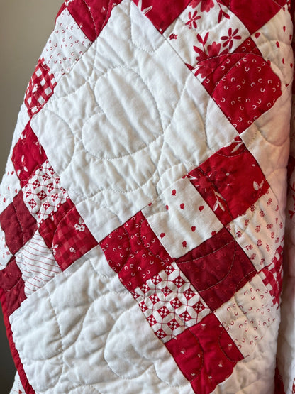 Red and White Hearts Irish Chain Baby Quilt - The QuilTea Corner