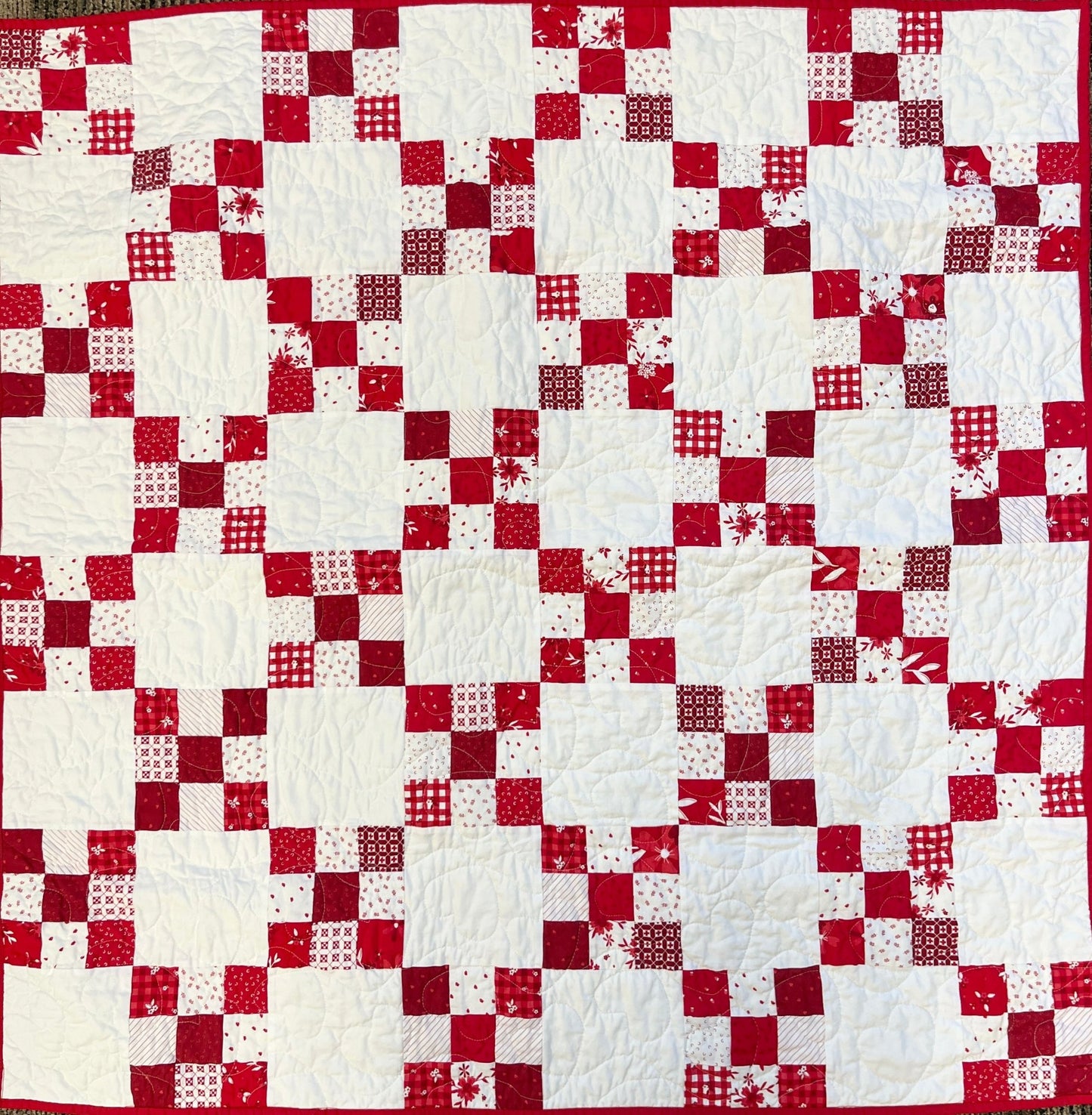 Red and White Hearts Irish Chain Baby Quilt - The QuilTea Corner