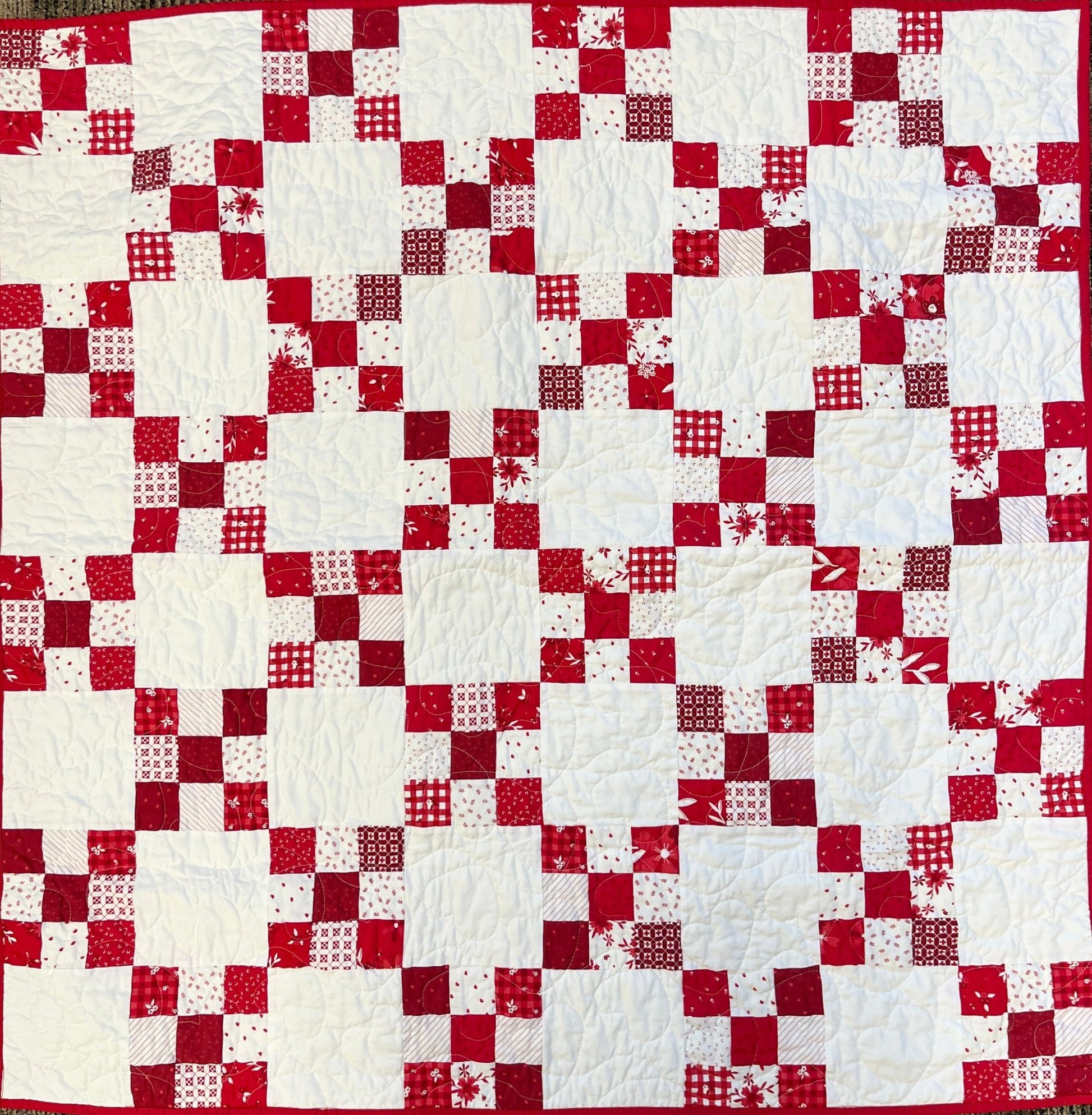 Red and White Hearts Irish Chain Baby Quilt - The QuilTea Corner