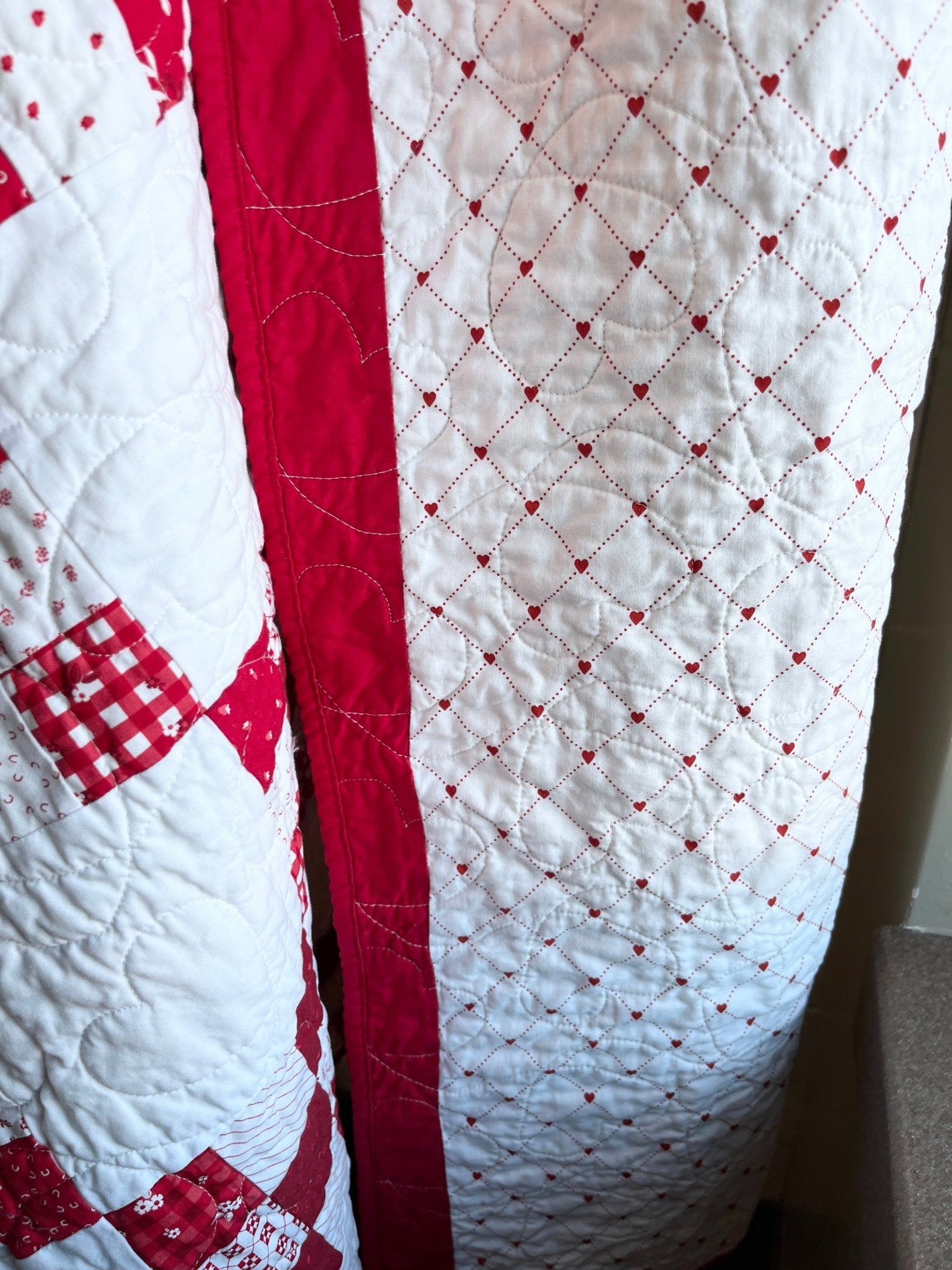 Red and White Hearts Irish Chain Baby Quilt - The QuilTea Corner